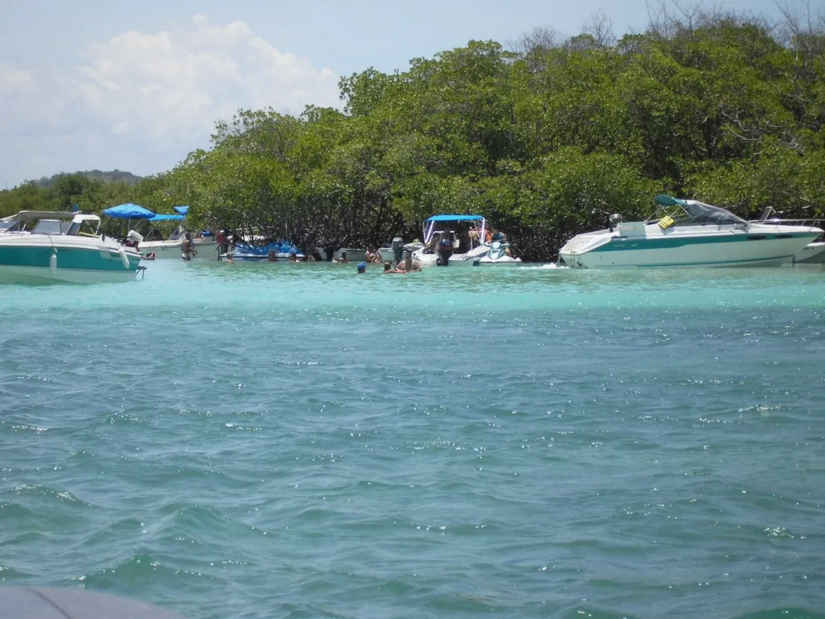 Fishing boats pulled up on a calm beach at Lajas, Puerto Rico