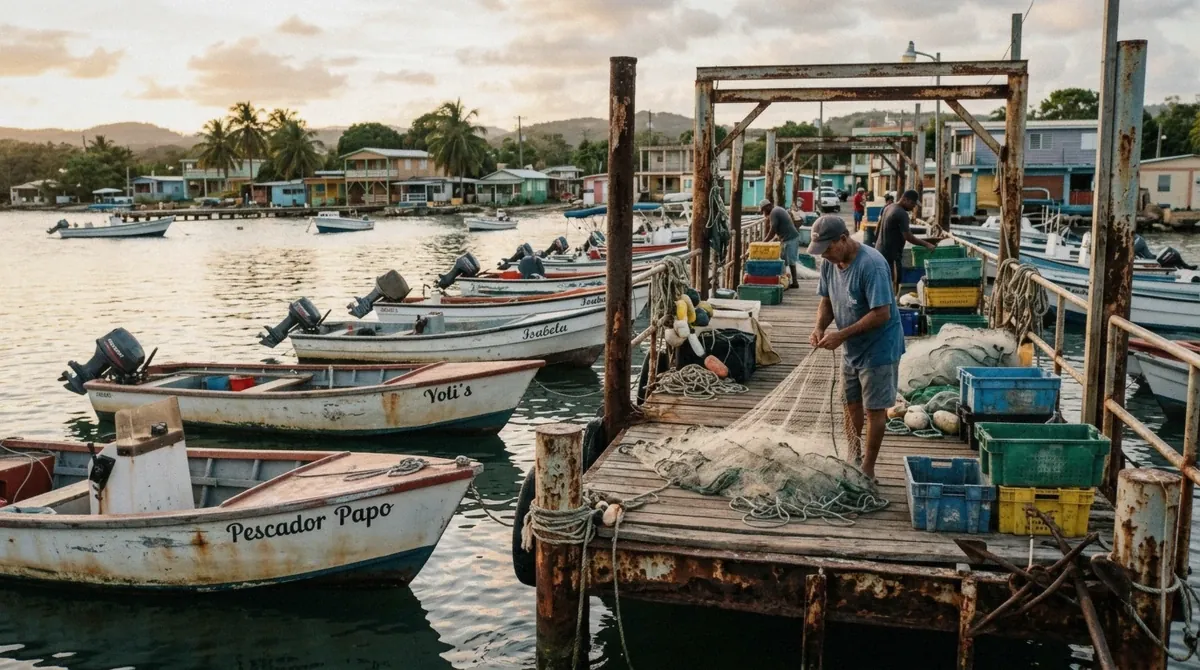 Boats and the waterfront at the fishing village of La Parguera, Lajas, Puerto Rico